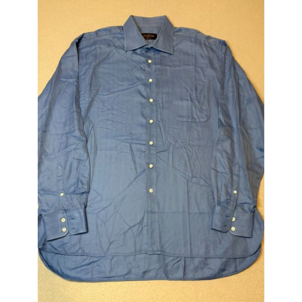Cafe Coton Mens Button Down Shirt Size 18/45 Blue Herringbone Broadcloth